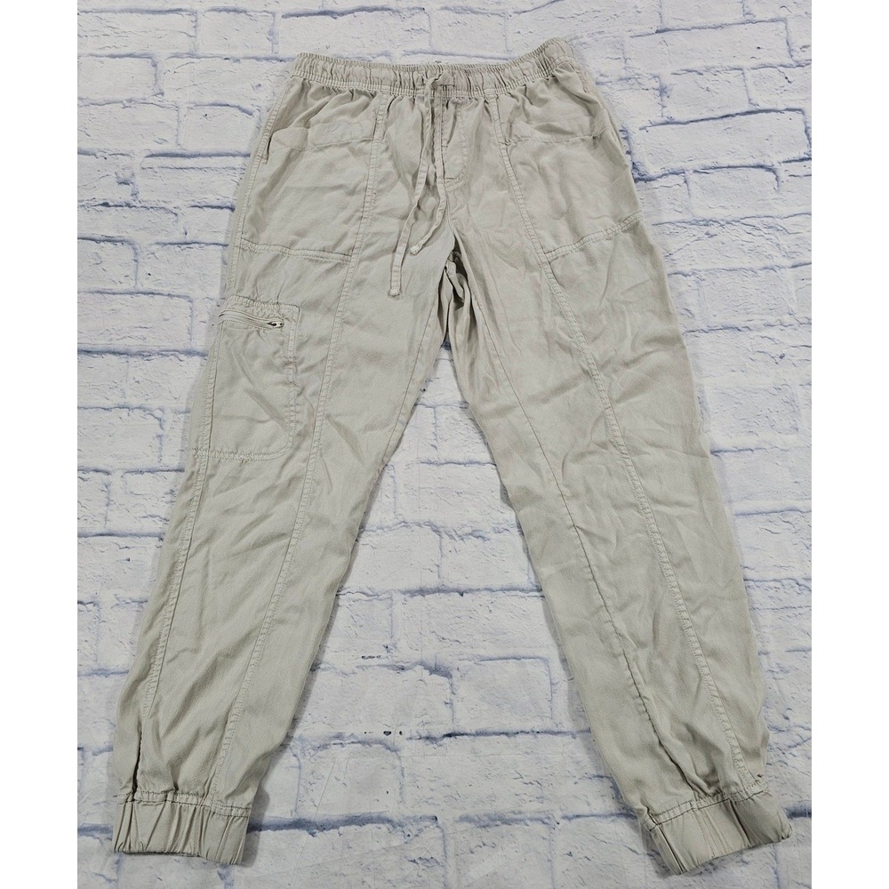 Nicole Miller Jogger Pants Women Medium Tan Lyocell Elastic Waist Cargo Utility